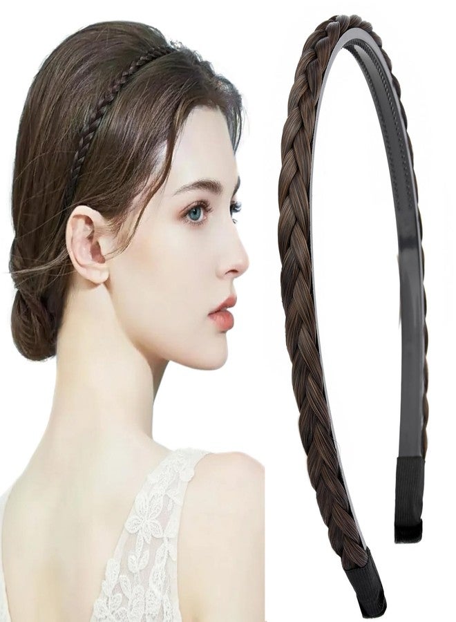 DIGUAN Narrow Braids Width 0.4 inches Slender Braided Headband with Teeth Synthetic Hair Plaited head bands Hairpiece for Girls Women (Copper Brown, Thin) - Image 1
